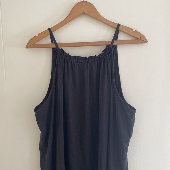 GAP Maxi Dress XXL Black Linen Blend High Neck Tie Boho Beachy Romantic Classic - Picture 4 of 8